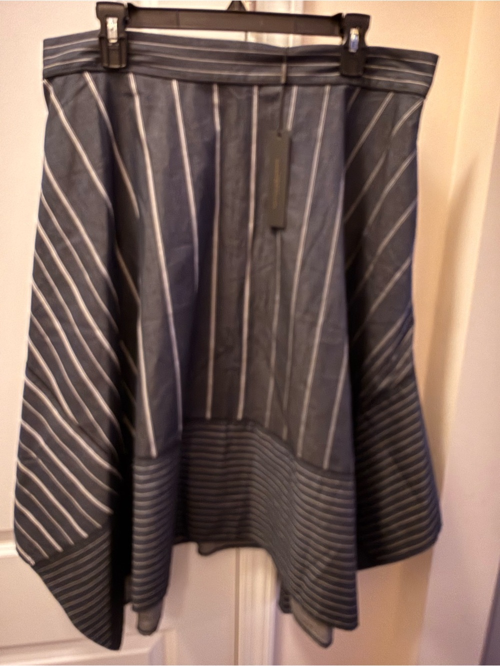 Donna Karan Navy and White Asymmetrical Striped Midi Skirt , Handkerchief style